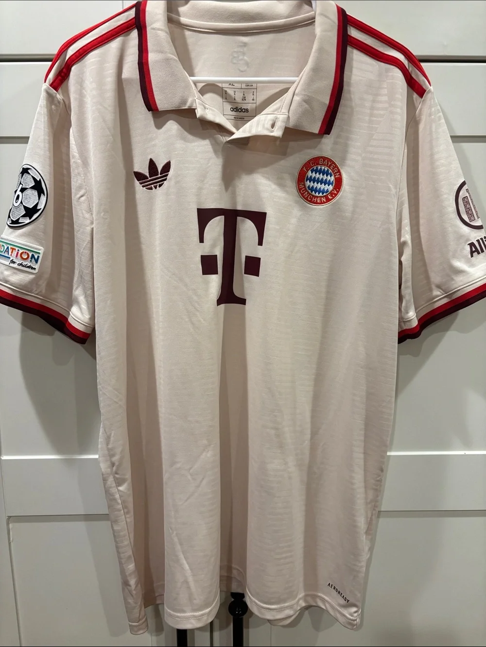 adidas Bayern Munich Champions League 2025 Men's Cream Jersey with Maroon Trim